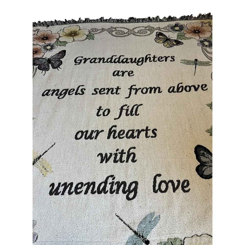 Granddaughters Are Angels Woven‎ Tapestry Throw Blanket Floral Butterfly 54x46